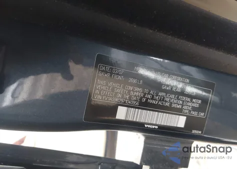 2007 Volvo S80 3.2 from USA, damaged, VIN YV1AS982971040956